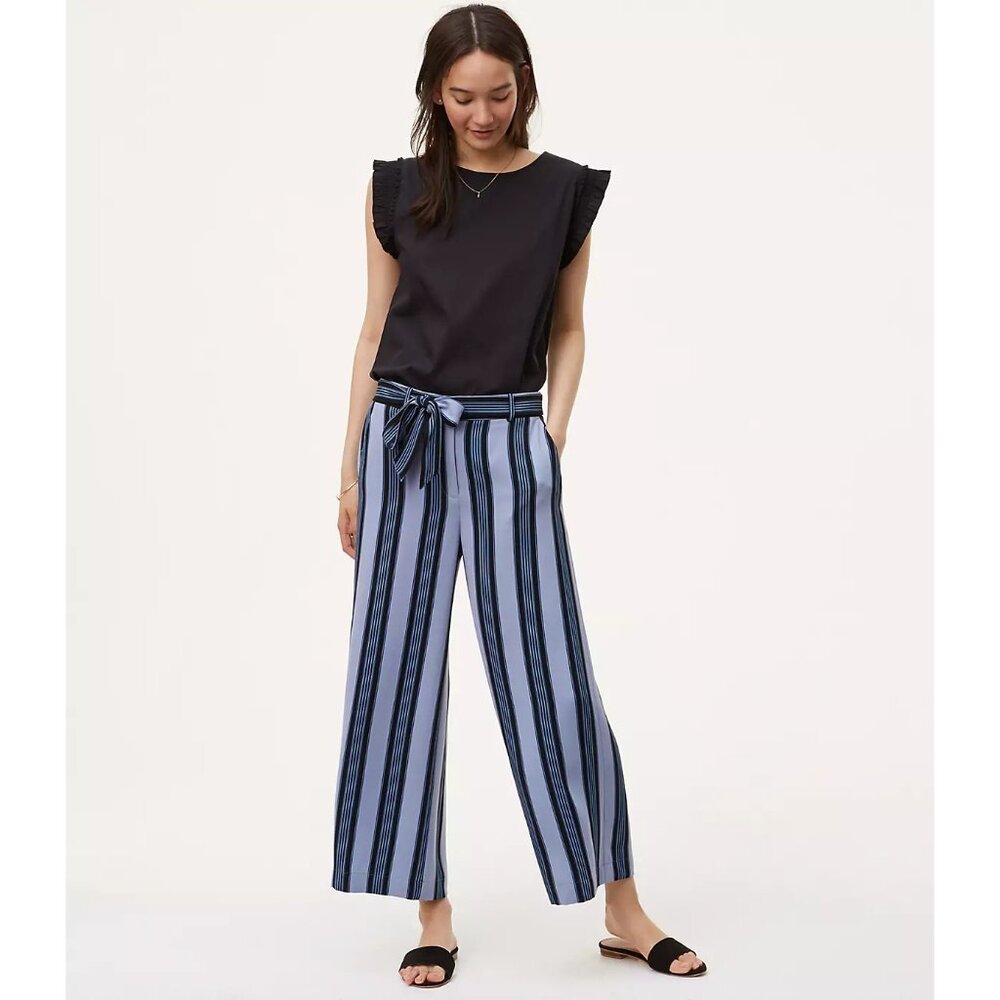 NWT Womens Size 2 2x27 Ann Taylor LOFT Blue Striped Wide-Leg Ankle Pants NEW